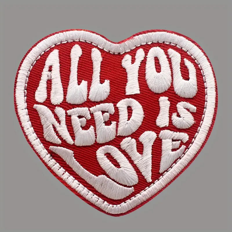 Red All You Need Is Love Embroidered Patch, Embroidery Funny Applique With Hook Loop Back