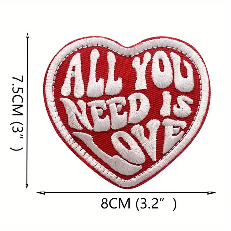 Red All You Need Is Love Embroidered Patch, Embroidery Funny Applique With Hook Loop Back