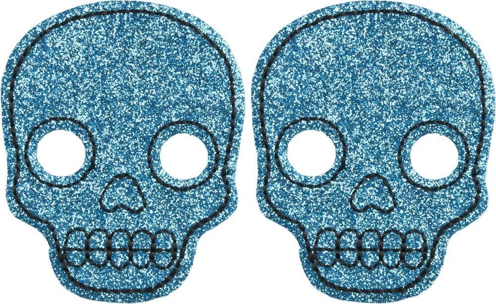 Square Deal Recordings & Supplies - Hair Clips - Sourpuss -  Aqua Blue Glitter Skull - Set Of 2