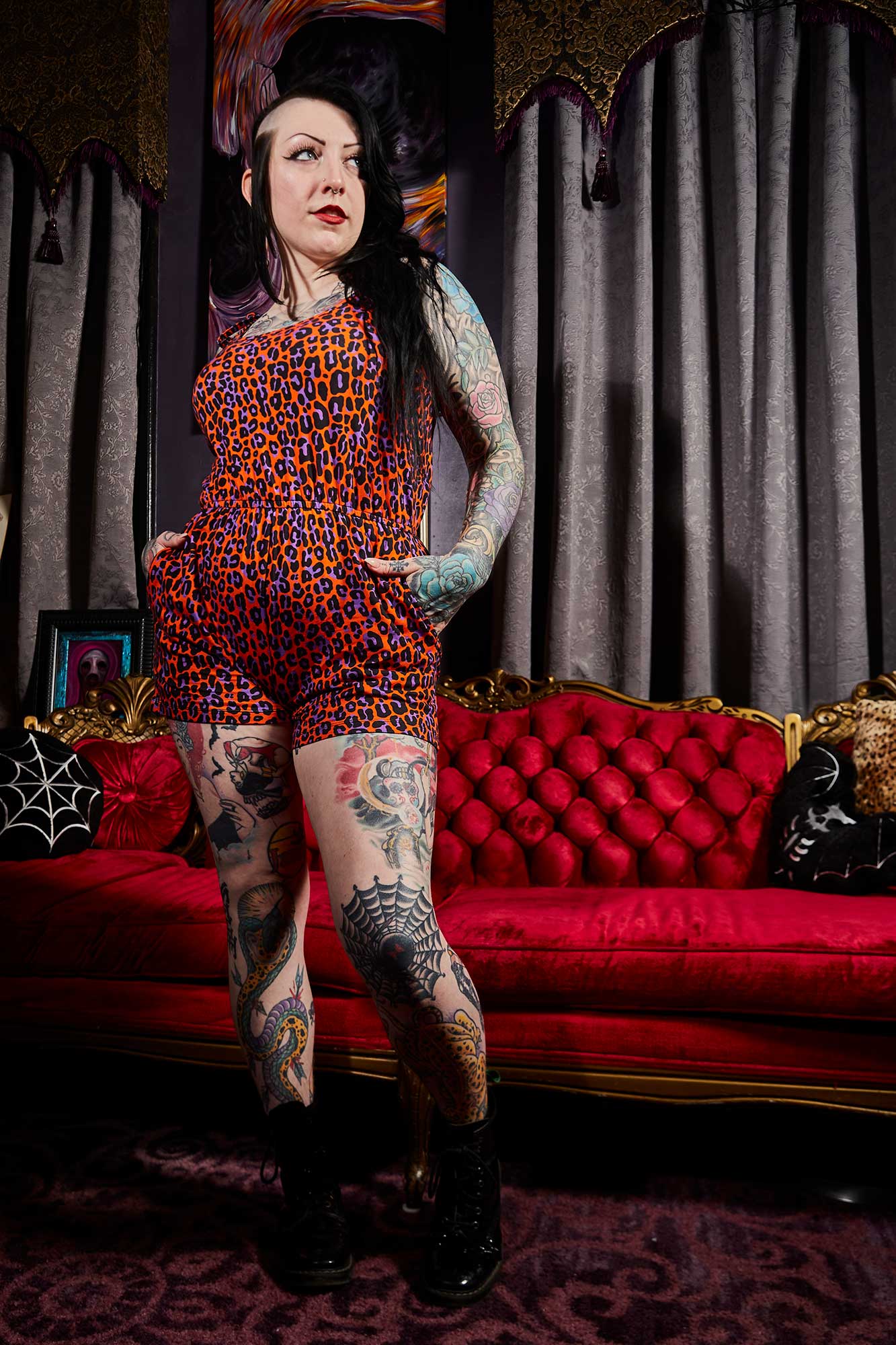 Sourpuss - SOURPUSS ORANGE LEOPARD ROMPER: 3XL