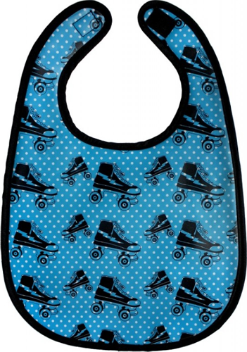 Square Deal Recordings & Supplies - Baby Bib - Sourpuss - Blue & Black Roller Derby Skates