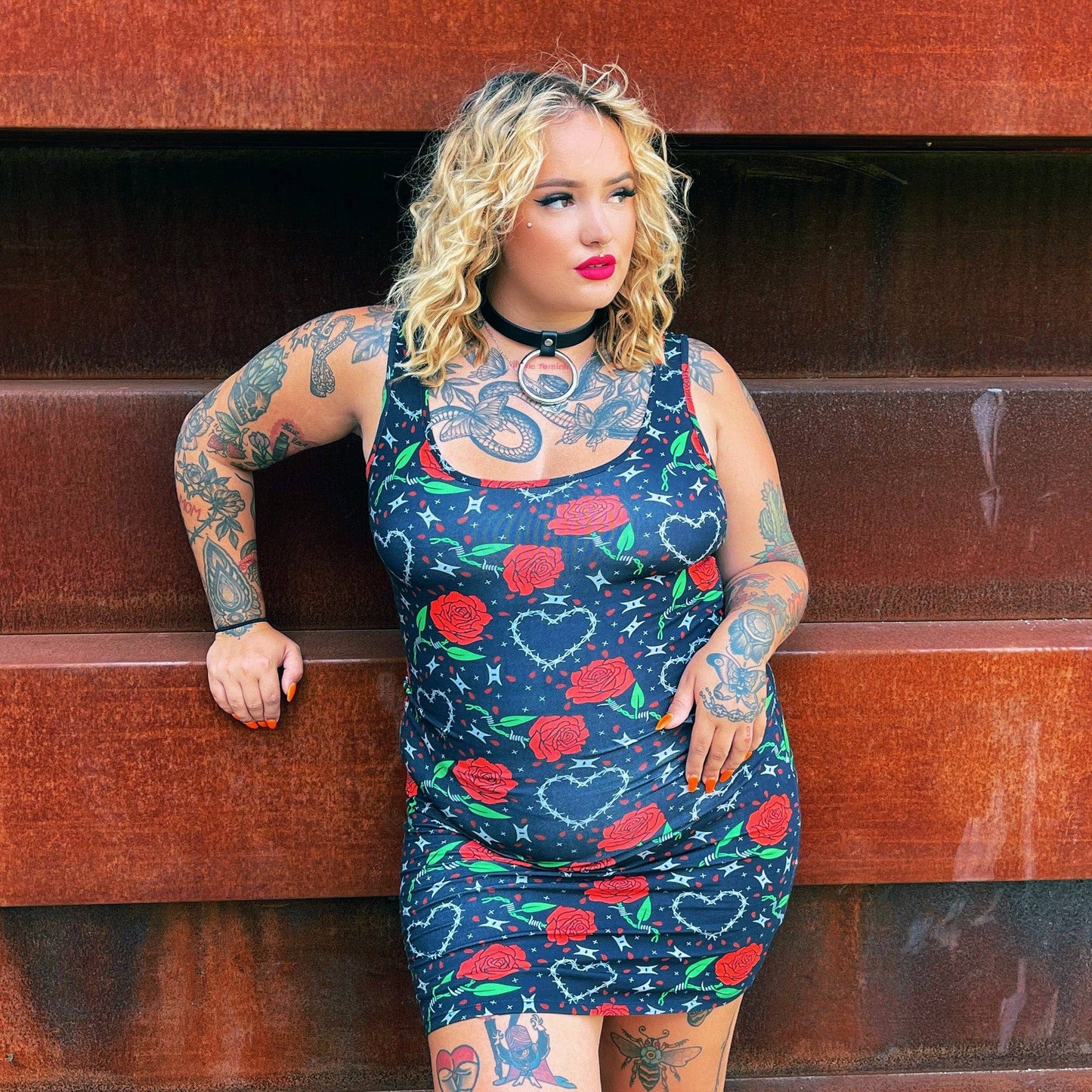 Sourpuss - SOURPUSS BARBED WIRE LOVE TANK DRESS: S