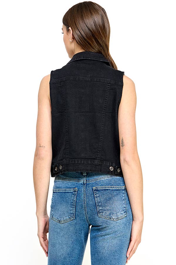 BLUE AGE - Women's Spandex Vest with Distressed: S-M-L-XL(1-2-2-1)6pcs/pack / 98% Cotton 2% Spandex / BLACK