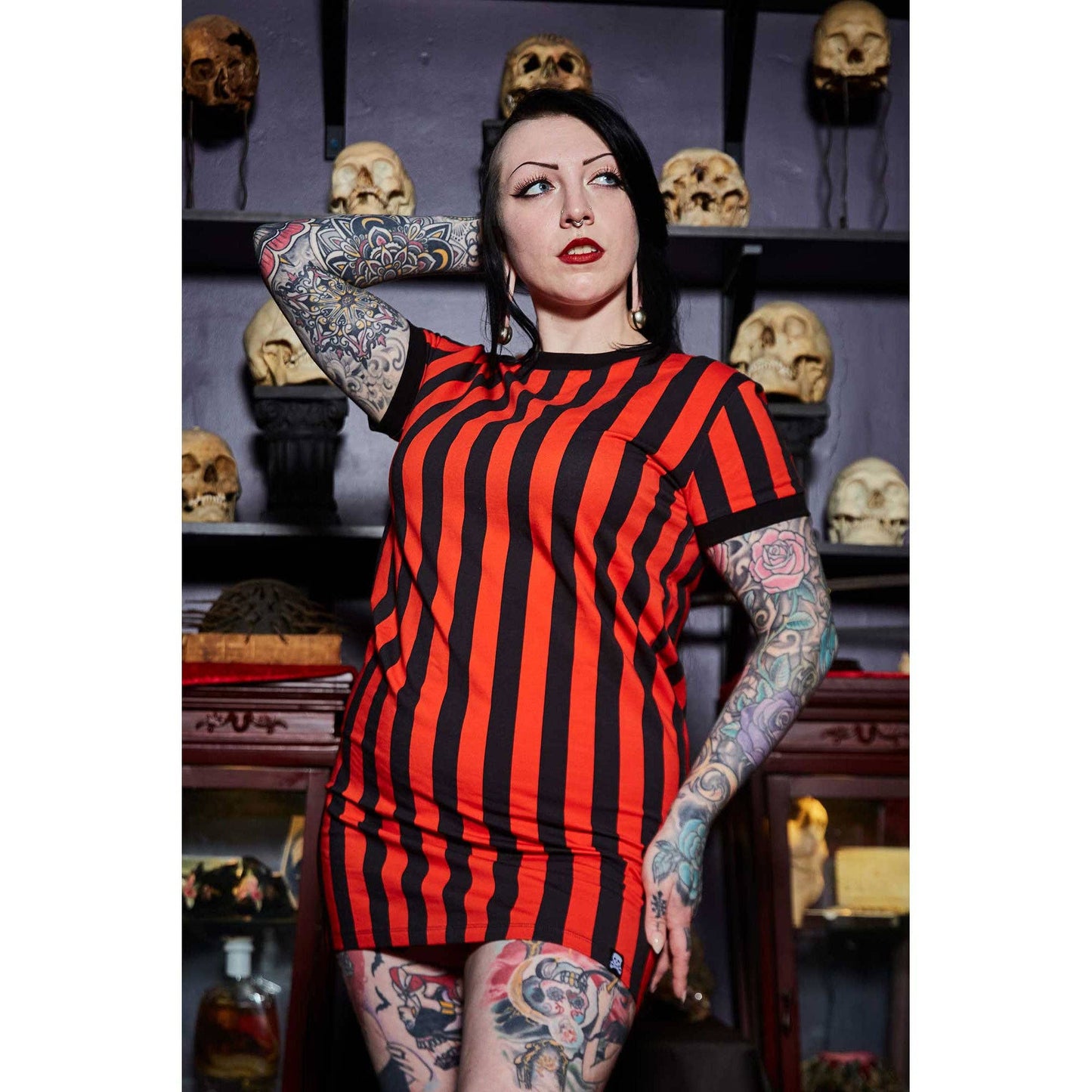 Sourpuss - SOURPUSS STRIPED RINGER TEE DRESS: L