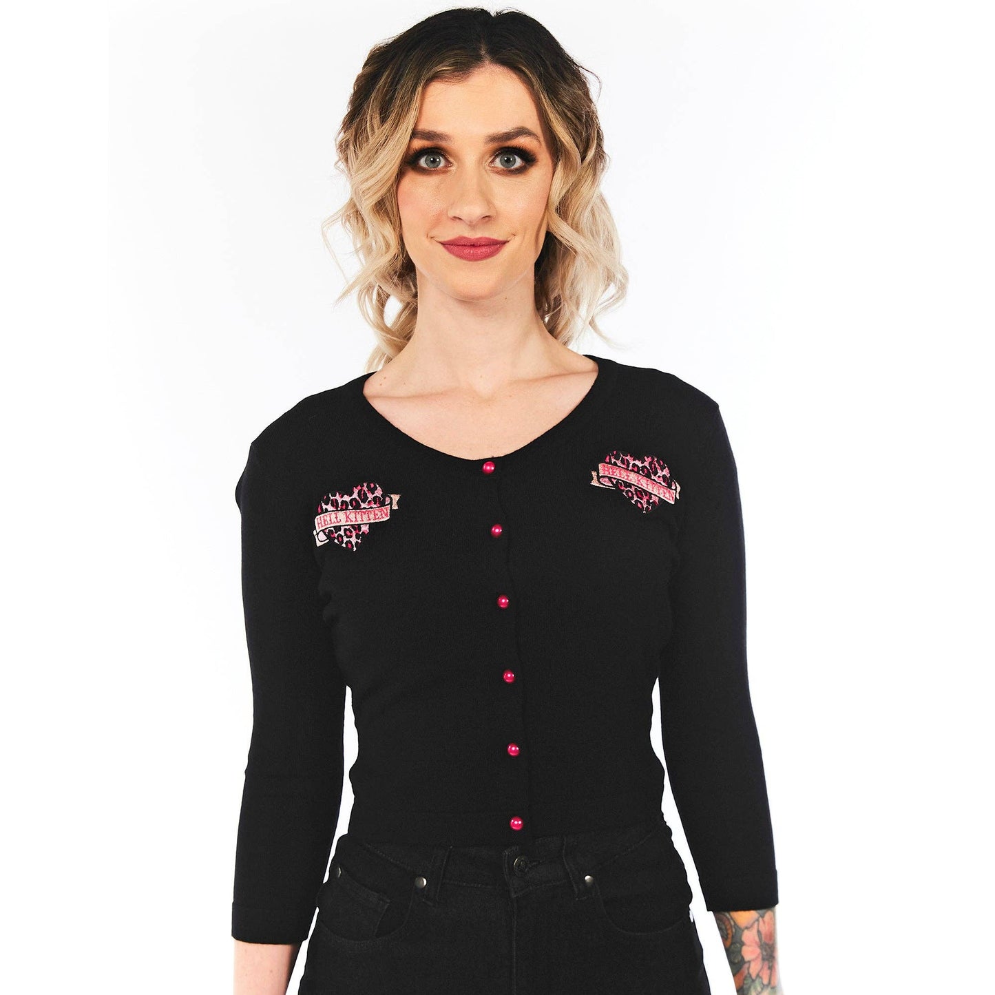 Sourpuss - SOURPUSS HELL KITTEN CROPPED CARDIGAN: L