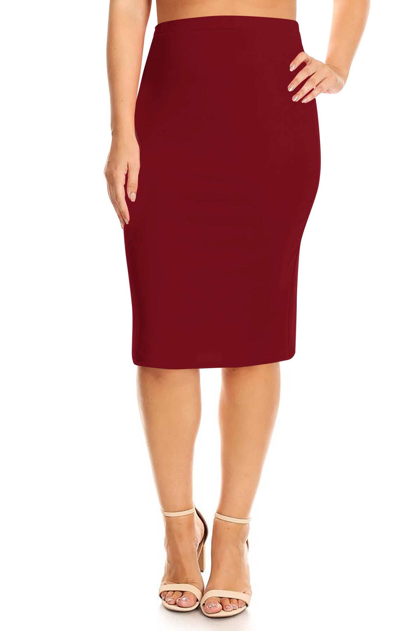 MOA COLLECTION - Women's Plus Size Casual High Waist Solid Pencil Skirt: XX-Large / Red