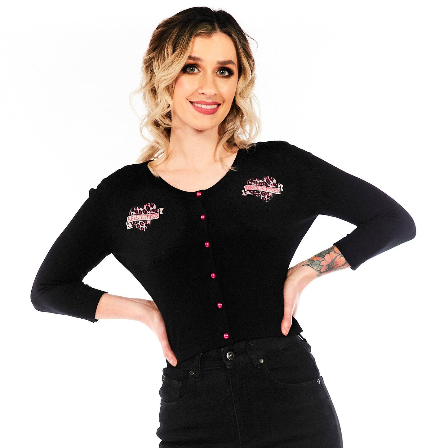 Sourpuss - SOURPUSS HELL KITTEN CROPPED CARDIGAN: L