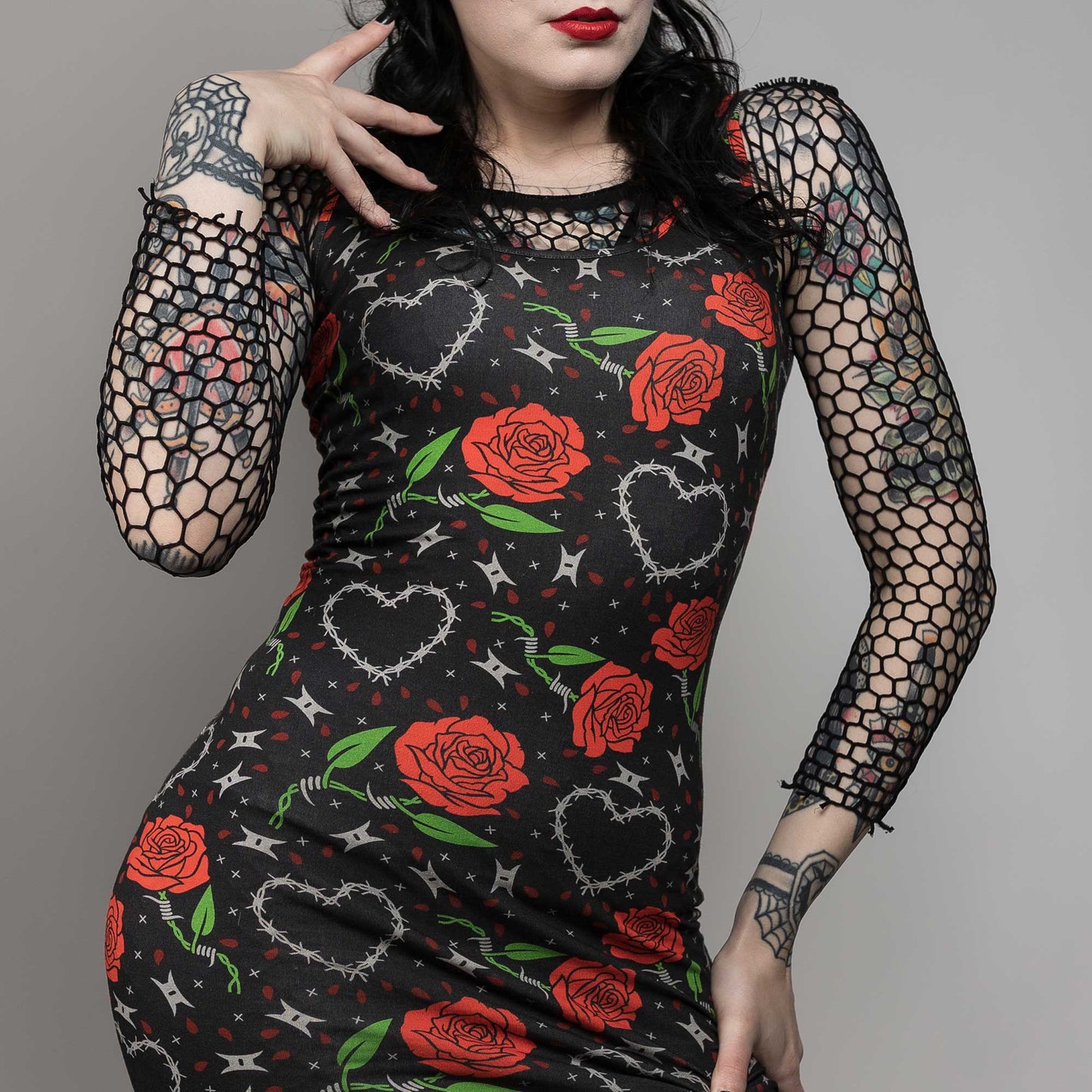 Sourpuss - SOURPUSS BARBED WIRE LOVE TANK DRESS: S