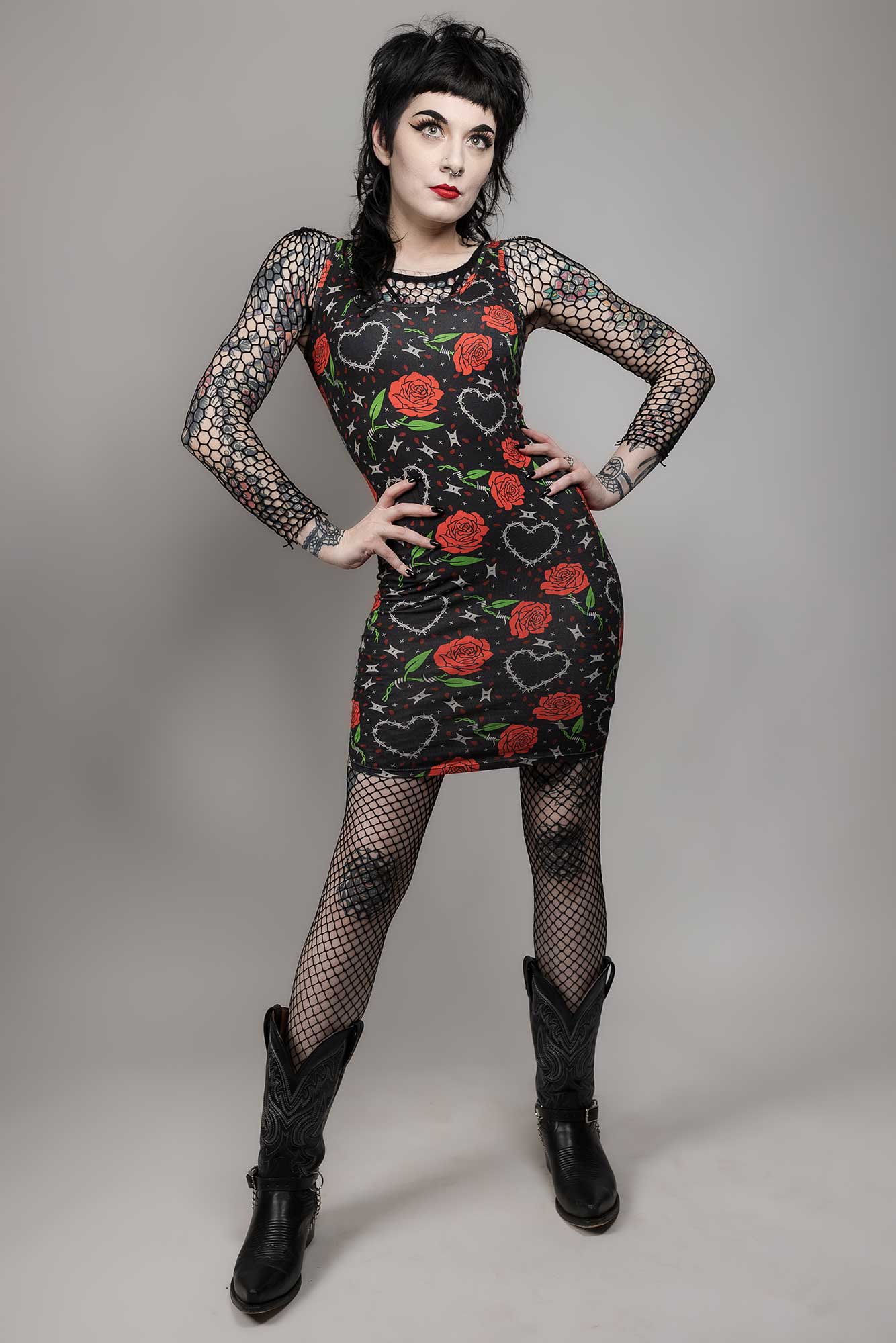 Sourpuss - SOURPUSS BARBED WIRE LOVE TANK DRESS: S