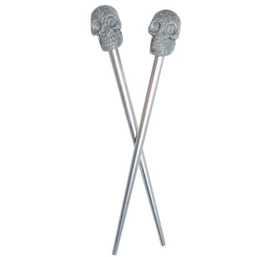 SKULL COLLECTION SILVER GLITTER HAIR STICKS