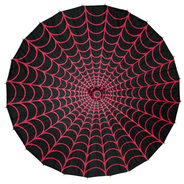 SPIDERWEB PINK AND BLACK FABRIC PARASOL