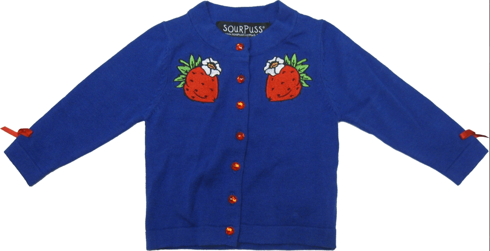 Square Deal Recordings & Supplies - Sweater - Sourpuss - Blue Strawberry Daisy Baby Cardigan: 2T