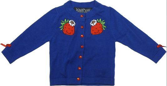 Square Deal Recordings & Supplies - Sweater - Sourpuss - Blue Strawberry Daisy Baby Cardigan: 2T