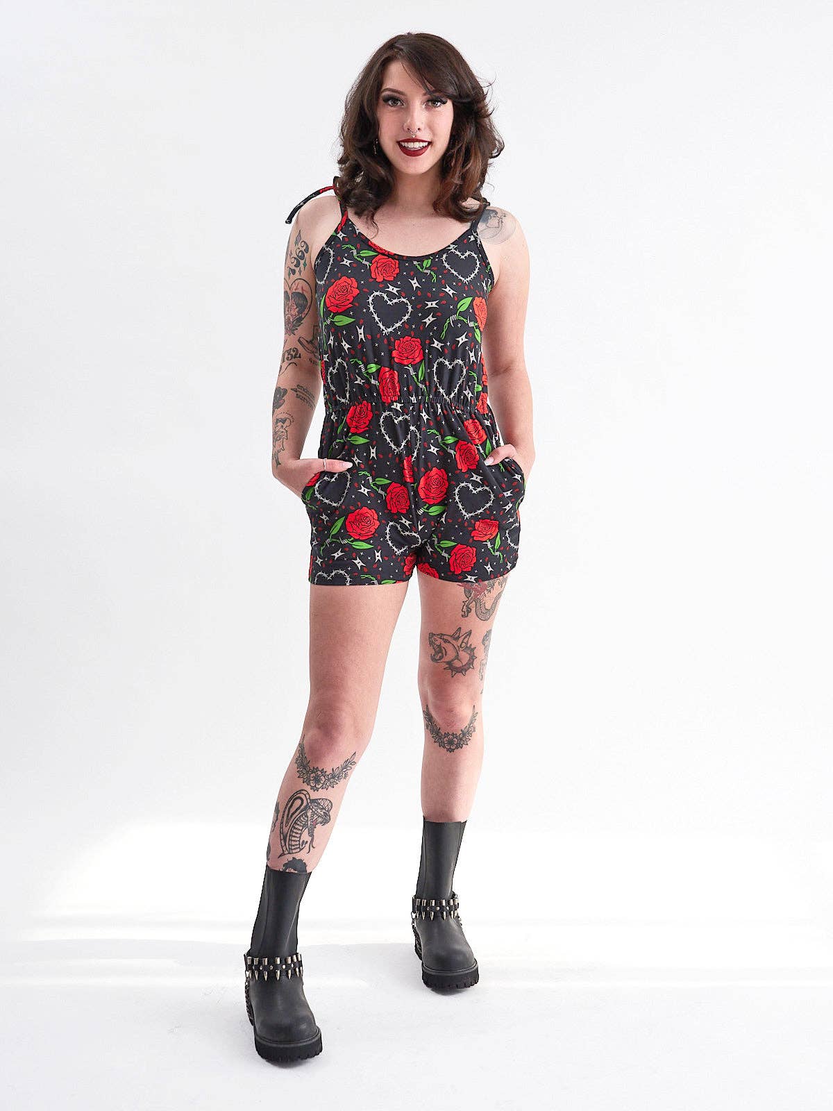 Sourpuss - SOURPUSS BARBED WIRE LOVE ROMPER: M