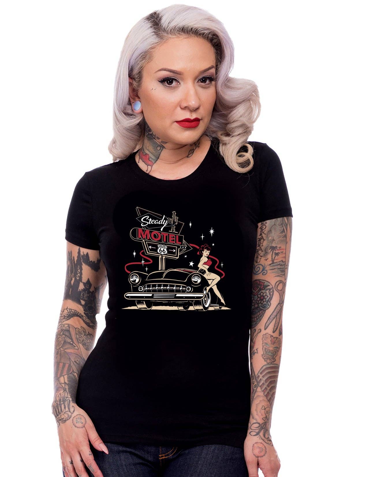 Steady Clothing - Steady Motel 66 Women's Tee in Black: Large