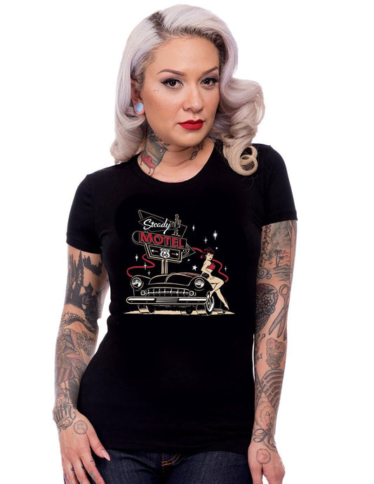 Steady Clothing - Steady Motel 66 Women's Tee in Black: Large