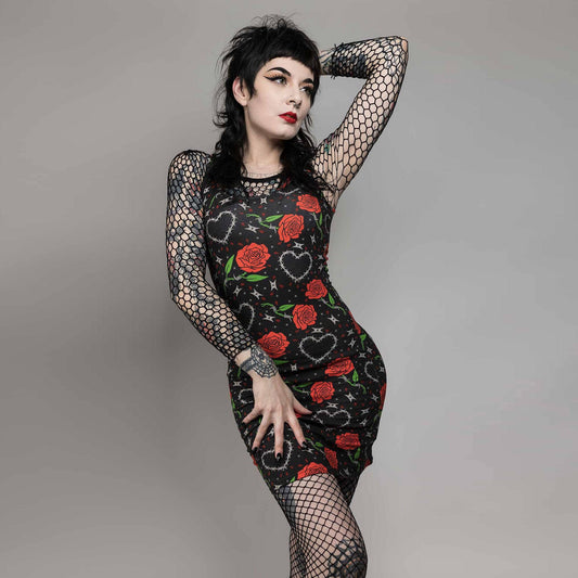 Sourpuss - SOURPUSS BARBED WIRE LOVE TANK DRESS: S