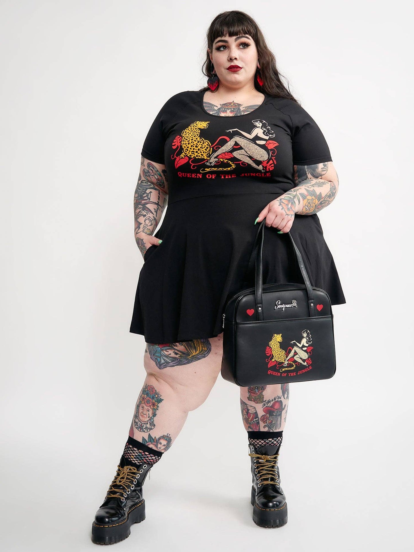 Sourpuss - SOURPUSS QUEEN OF THE JUNGLE RAGLAN SKATER DRESS: L