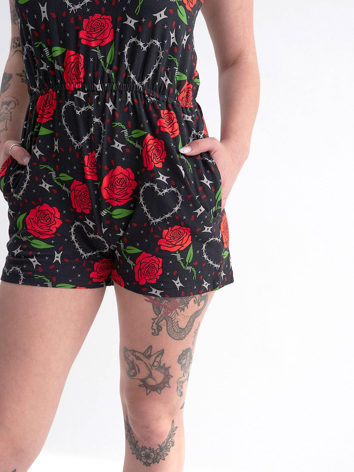 Sourpuss - SOURPUSS BARBED WIRE LOVE ROMPER: M