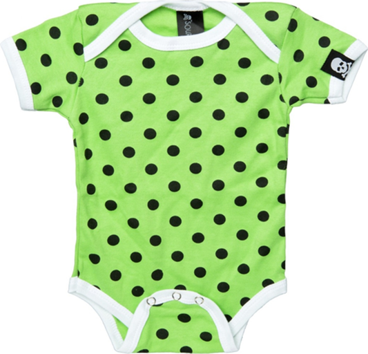 Square Deal Recordings & Supplies - One Piece - Sourpuss - Lime Green With Black Polka Dot: 12-18 m