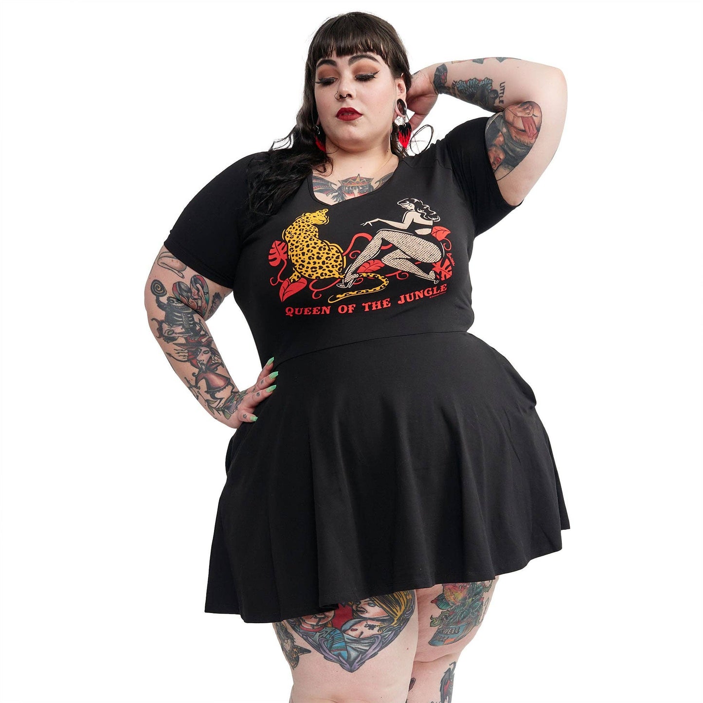 Sourpuss - SOURPUSS QUEEN OF THE JUNGLE RAGLAN SKATER DRESS: L