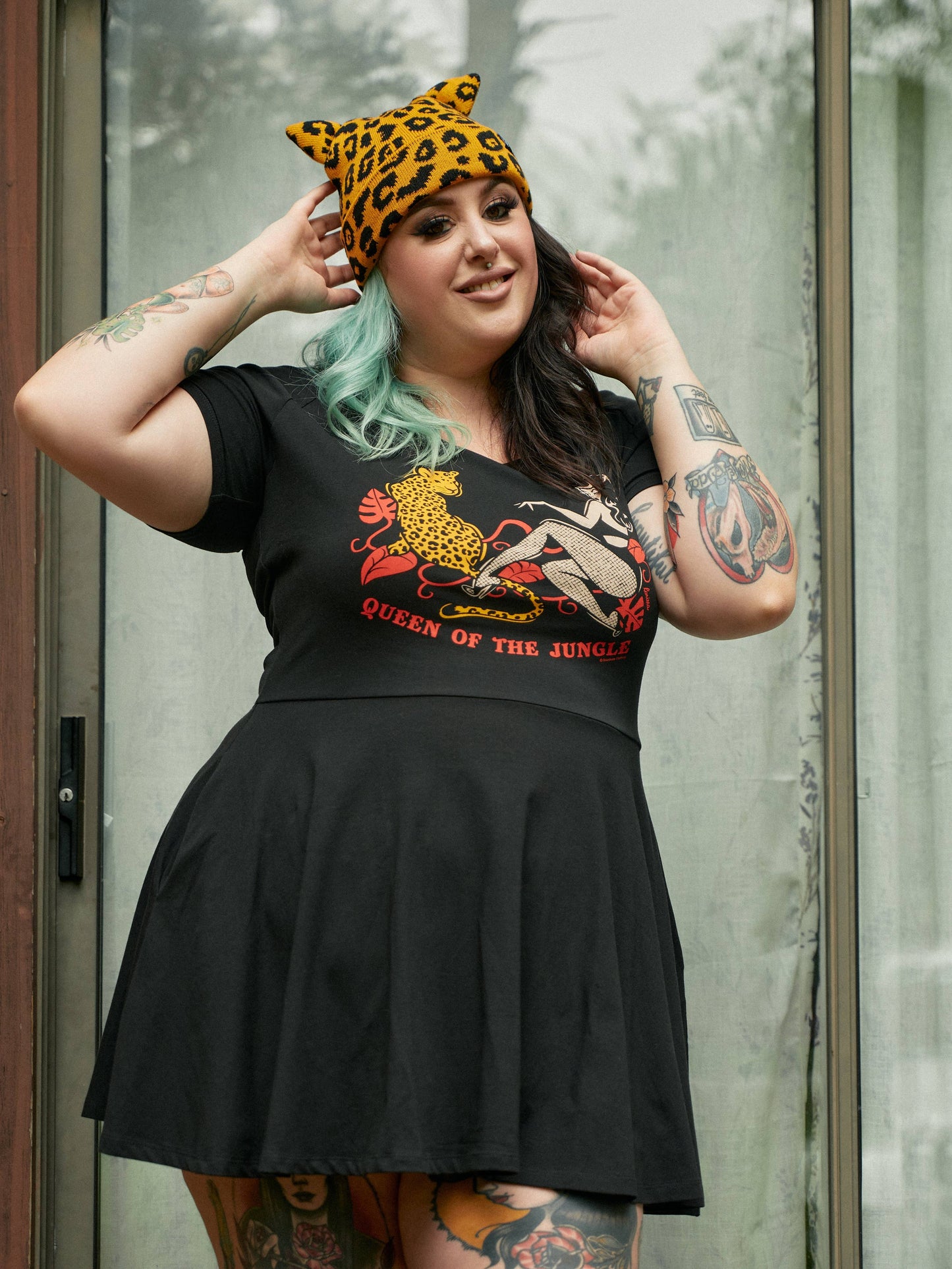 Sourpuss - SOURPUSS QUEEN OF THE JUNGLE RAGLAN SKATER DRESS: L