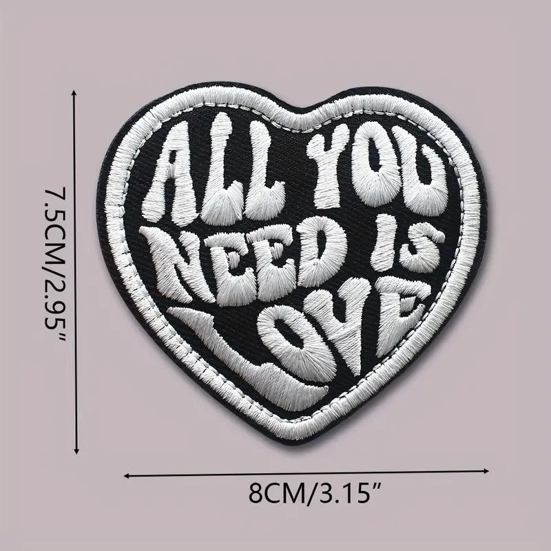 Black All You Need Is Love Embroidered Patch, Embroidery Funny Applique With Hook Loop Back