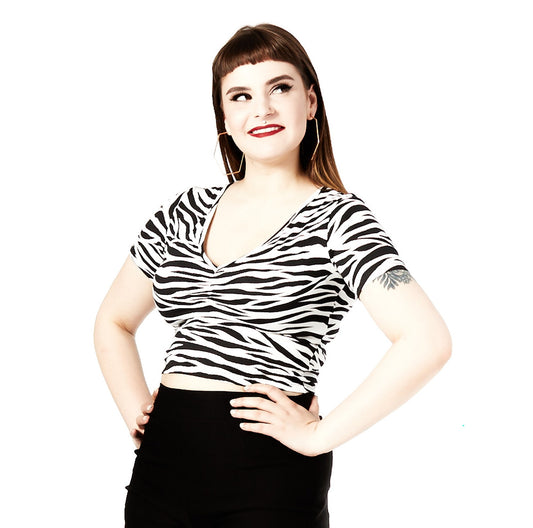 SOURPUSS ZEBRA SUZIE TOP WHITE