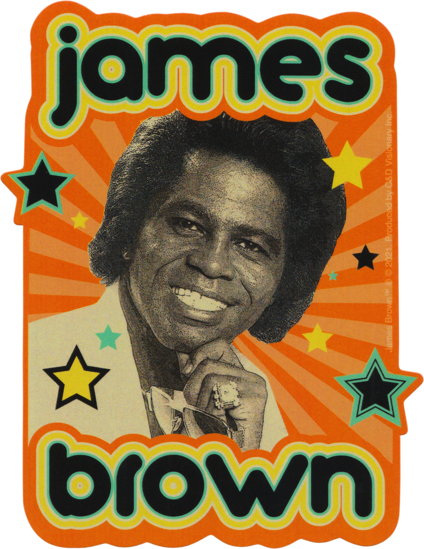 Square Deal Recordings & Supplies - Sticker - Brown, James - Face Shot With Funky Stars