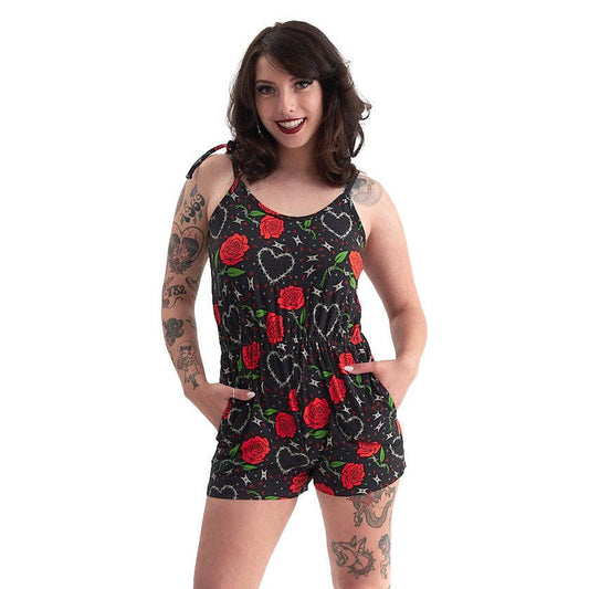 Sourpuss - SOURPUSS BARBED WIRE LOVE ROMPER: M