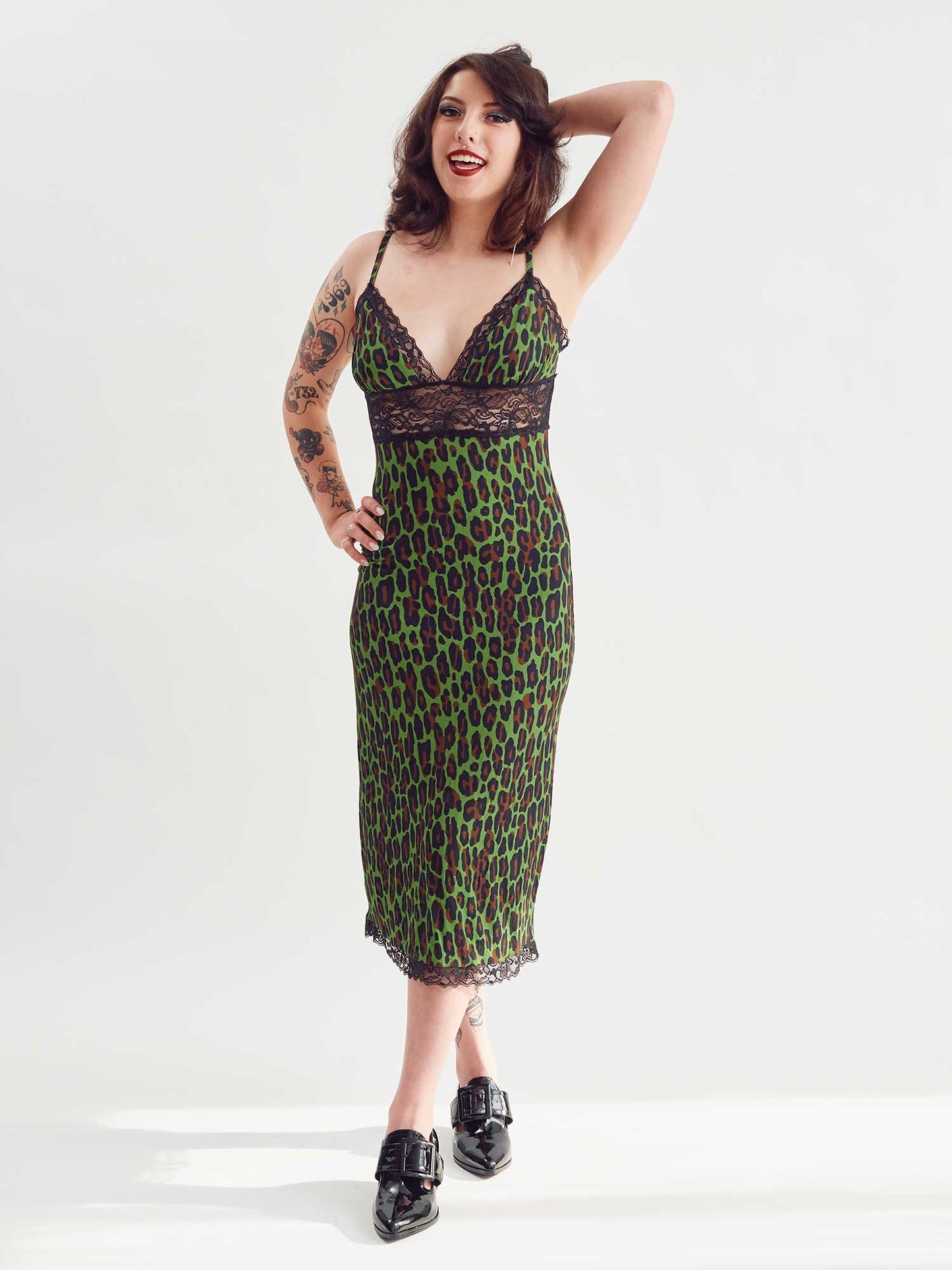 SOURPUSS SLIP AWAY MONSTER LEOPARD DRESS GRN/BRN